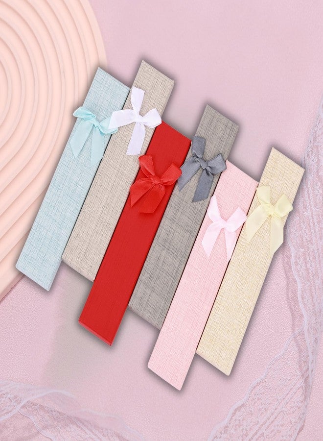 HOME ELEMENTS Cardboard 6Pcs Luxury Jewellery Gift Box Set with Lids & Bows Display Cases,Bowknot Gift Box,Decorative Present Boxes for Necklace,Ring,Bracelet,Earrings(6 Colour,21x4x2.5cm),Assorted - Image 1
